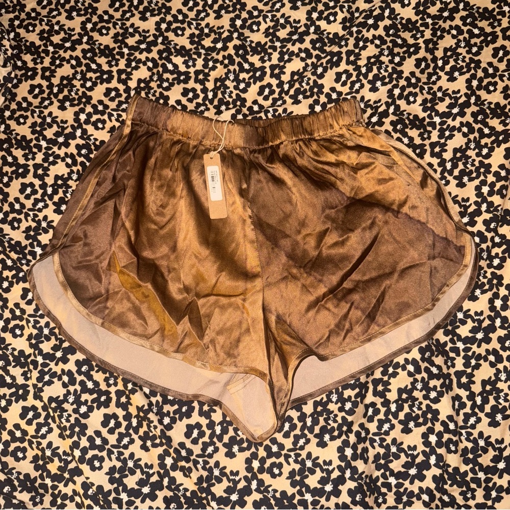 Skims SIZE XXS Nude Print Brown Silk Sleep Shorts Satin PJ Pants Sleepwear - Picture 2 of 7